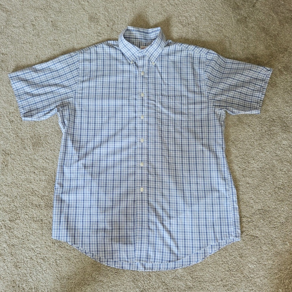 Brooks Brothers Shirt Mens L Blue White Plaid Non-Iron Supima Cotton Ivy League